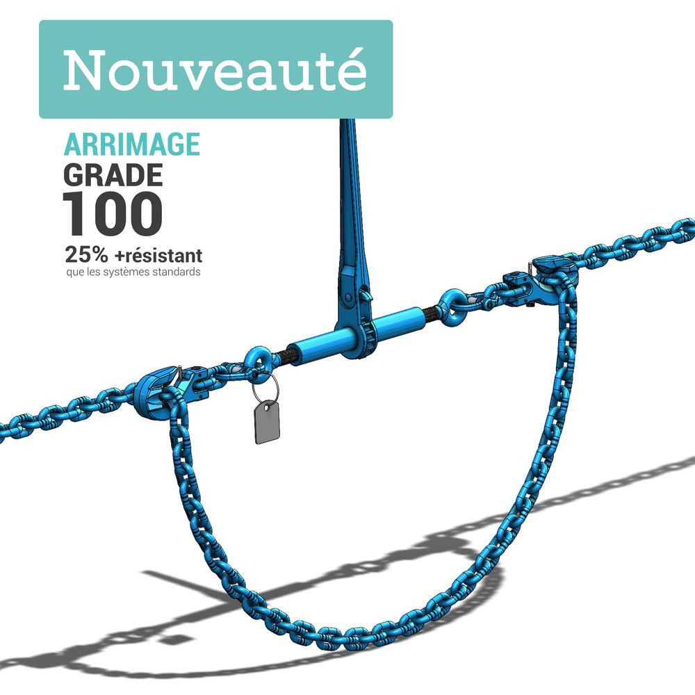 Chaîne d'arrimage Ø 10 mm 2 crochets raccourcisseurs à chape longueur 3,5  mètres - Chaine d'arrimage avec crochets I  - On en  fait des Tonnes - Vente de Matériel de levage