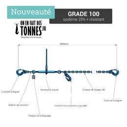 Tendeur à cliquet 2 anneaux pour chaîne grade 100