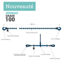 Systeme d arrimage Grade 100 HR 2 Parties chaine et tendeur diametre 8mm Long.3,5m TMU 50kN schema composants