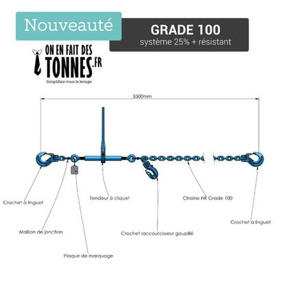 Chaine d'arrimage Ø10mm crochet raccourcisseur LG3.5m - Chaines,  tendeurs à chaine - Arrimage - Pièces détachées - Référence CHTAC03R10 -  Remorque Fournier constructeur de remorque