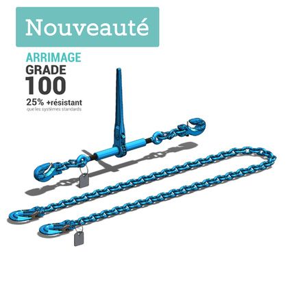 Systeme d arrimage Grade 100 HR 2 Parties chaine repliee et tendeur diametre 13mm Long.3,5m TMU 134kN